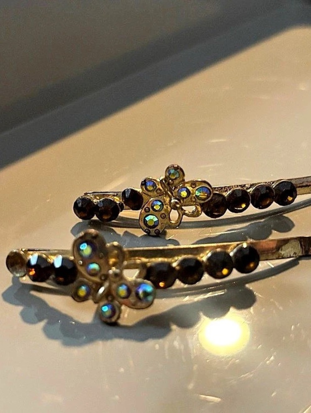 Beaded Floral Hair Clips in Brown & Gold